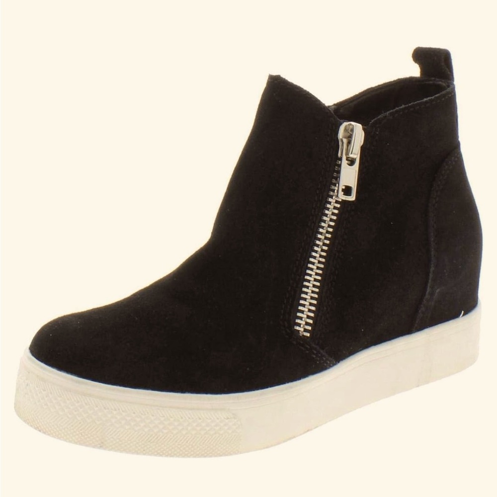 Steve Madden Womens Suede Wedge Booties 6.5 Black Sneaker - Double Ziippers
